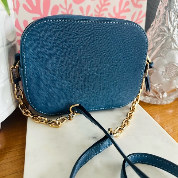 NWOT Tory Burch Saffiano Denim Blue Leather Gold Chain Crossbody Bag - Picture 7 of 10